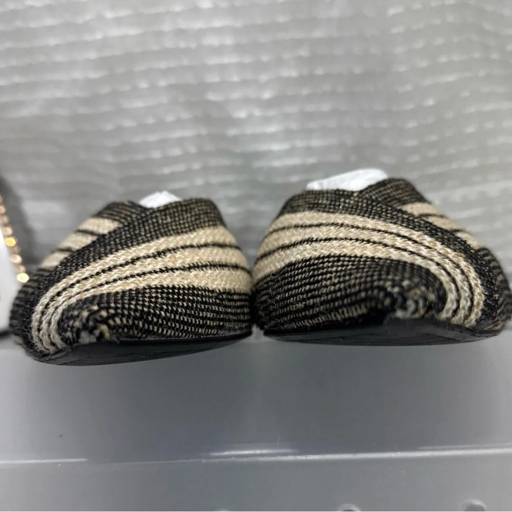 (Z1) Zara women's flat mules, size 39/8 US, ivory black, with shiny stripes - Picture 8 of 13